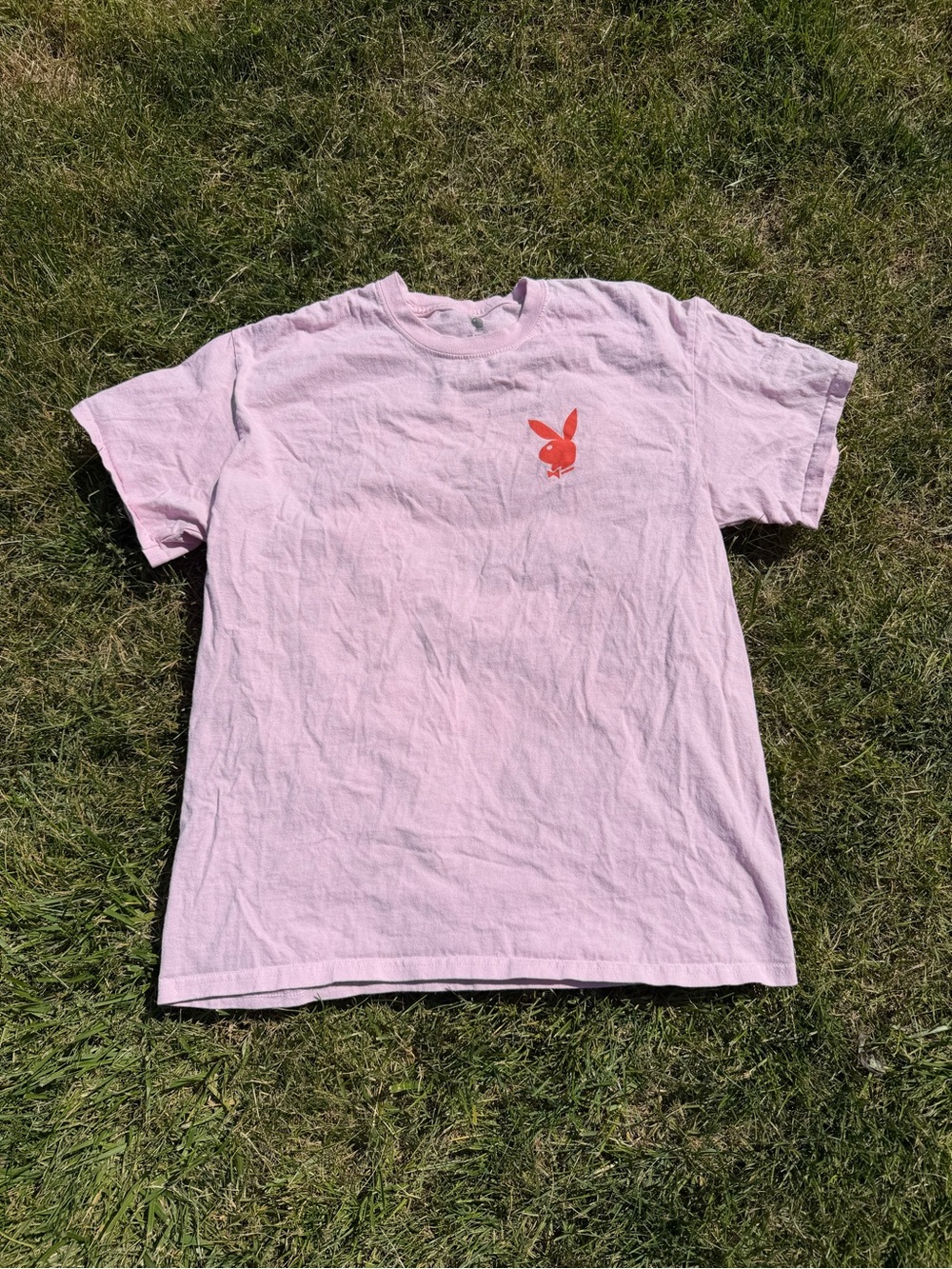 PLAYBOY Pink Short Sleeve Tee with Orange Bunny Logo Size L 100% Cotton